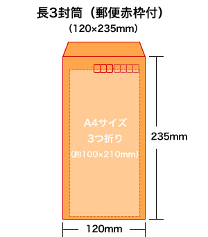 長3封筒（オンデマンド）郵便赤枠付